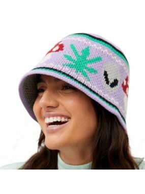Urban Outfitters Hemp Mushroom Alien Bucket Hat Multicolor Knit